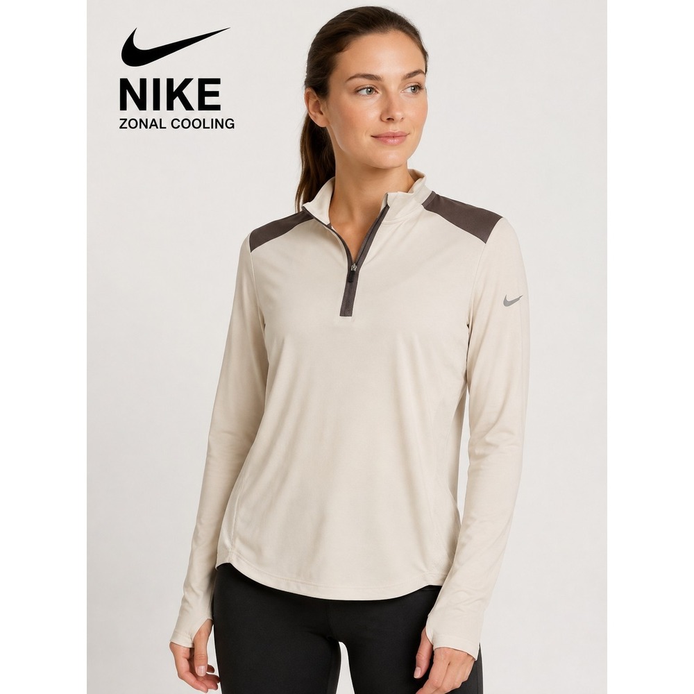 Nike Zonal Cooling Womens Shirt Cream Gray Long Sleeve Athletic White Size M